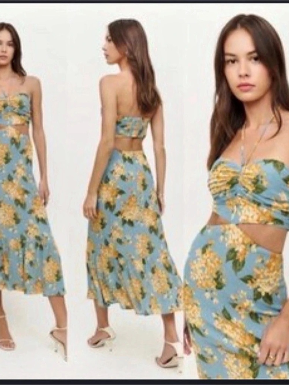Reformation Verona Floral Midi Skirt Set Blue Size 4 Like New